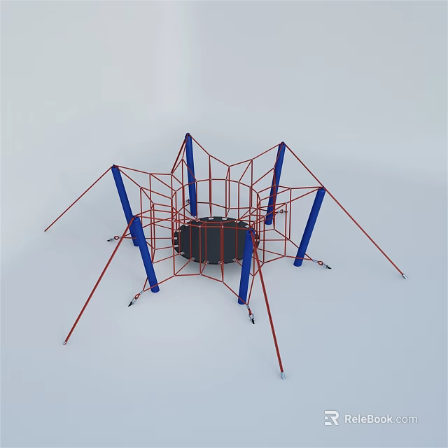 Spider Shaped Playground Climbing Frame with Red Blue Frames and Central Trampoline 3d model 