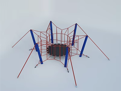 Spider Shaped Playground Climbing Frame with Red Blue Frames and Central Trampoline 3d model