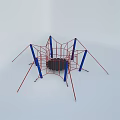 Spider Shaped Playground Climbing Frame with Red Blue Frames and Central Trampoline