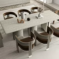 Modern Dining Table Set With Stone Top And Wooden Frame Leather Chairs 3d model