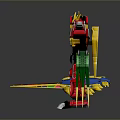 Vibrant Dinosaur Robot Action Figure Featuring Red Yellow Blue Green Armor And Sword