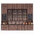 Wooden Wine Cabinet With Multi tiered Shelves Wine Bottles And Menu Boards