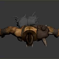 Muscular Fantasy Man Warrior Wearing Leather Armor Horned Helmet and Short Tunic