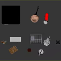 Black Smeg Refrigerator With Kitchen Appliances Red Blender Coffee Maker Knives And Spice Bottles