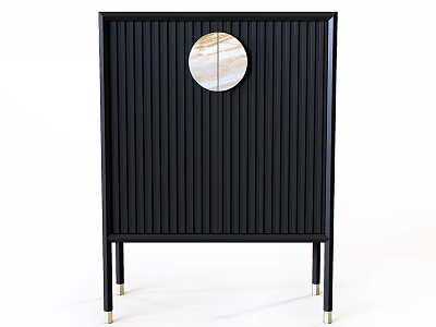 Modern Black Chest of Drawers with Vertical Stripes Round Marble Decoration and Gold Legs 3d model