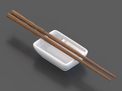 Elegant Tableware Set Featuring White Square Dish And Brown Chopsticks For Daily Use 3d model