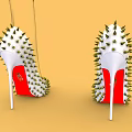 White Spiked High Heels With Red Heels And Decorative Spikes