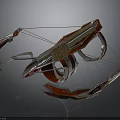 Red And Gold Ornate Crossbow Weapon With Metallic Decorative Mechanical Design