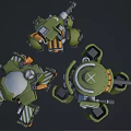 Green Mechanical Combat Weapon with Cannon Armor Tracked Base and Multiple Angles Design 3d model