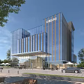 Modern Samsung Office Building Exterior With Glass Facade Surrounding Trees And Parked Car