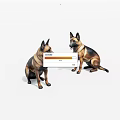 Two Sitting German Shepherd Dog Statues With Brown And Black Fur Details