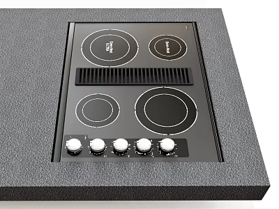 Modern Built in Electric Cooktop Kitchen Appliance With Control Knobs And Heating Zones 3d model