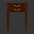Classic Mahogany Side Table with Two Drawers and Metal Handles on Carved Slim Legs