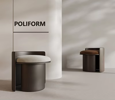 Modern Poliform Sofa Stools With Light Gray And Brown Cushions Dark Frame Minimalist Interior Space 3d model