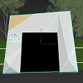 Modern White Geometric Exhibition Hall With Green Wall Glass Entrance And Display Area