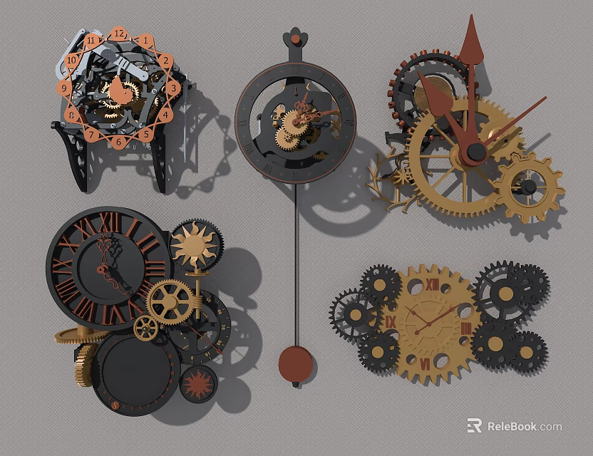 Unique Vintage Mechanical Gear Clock Parts Decorative Pendant With Intricate Details 3d model 