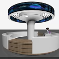 Contemporary Round Reception Desk With Interactive Digital Display And Service Personnel 3d model