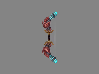Ornate Fantasy Bow With Red Bow Arms Blue Crystal Tips And Golden Decorative Elements 3d model