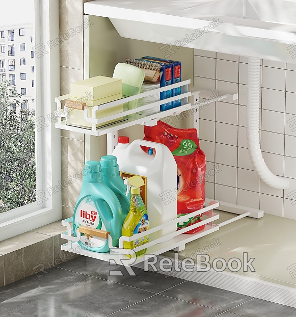 Under the sink cabinet laundry cleaning supplies storage model