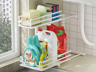 Multi Tiered Wall Mounted Bathroom Cabinet Rack For Detergent And Tissue Storage In Tiled Bathroom 3d model