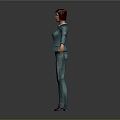 3D Female Character Model With Blue Jacket Jeans And Outstretched Arms Gray Background
