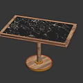 Dining Table with Black Marble Tabletop Golden Veins Wooden Frame and Round Base