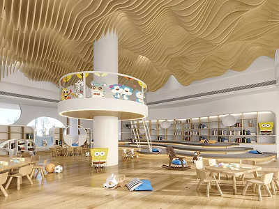 Modern Reading Room Kindergarten Reading Area 3d model