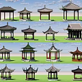 Traditional Chinese Pavilions Showcasing Various Architectural Styles And Roof Designs