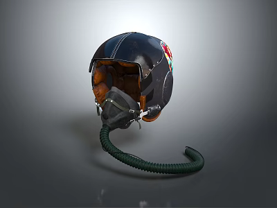 Black Tactical Weapon Helmet With Breathing Hose And Protective Mask 3d model