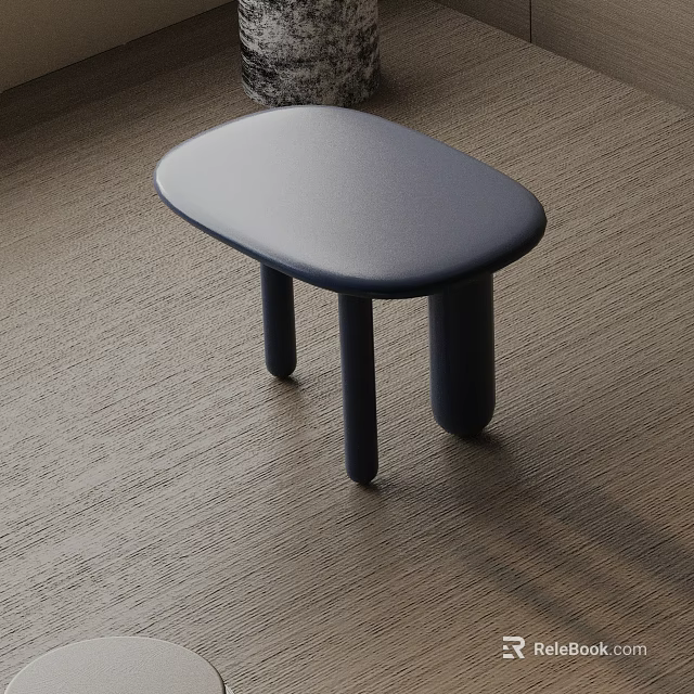 Modern Minimalist Black Side Table With Oval Top And Cylindrical Legs On Light Brown Carpet 3d model 