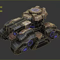 Futuristic Military Vehicle With Armored Mechanical Structure And Blue Glowing Lights