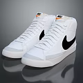 White High Top Nike Sneakers With Black Swoosh Logo And White Laces