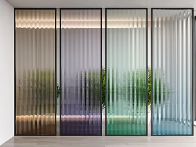 Stylish Modern Colorful Vertical Striped Glass Room Dividers For Interior Partition Design 3d model