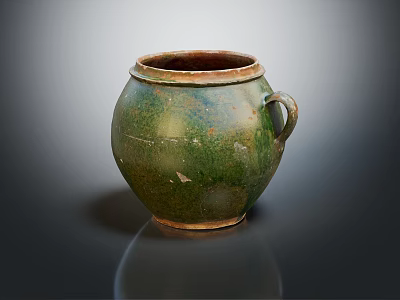 Traditional Green Ceramic Jar With Handle And Rustic Glaze Finish 3d model