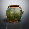 Traditional Green Ceramic Jar With Handle And Rustic Glaze Finish 3d model