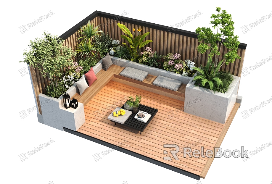 Modern Home Courtyard Seat Courtyard Corner Landscape Setches Landscape Seat Plant Stacks Flower Pool Plant Combination Pillow Trees Fruit Plate Hydrangea model