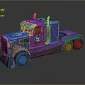 Blue And Red Semi Truck With Cab Design Exhaust Pipes And Body Logo Details