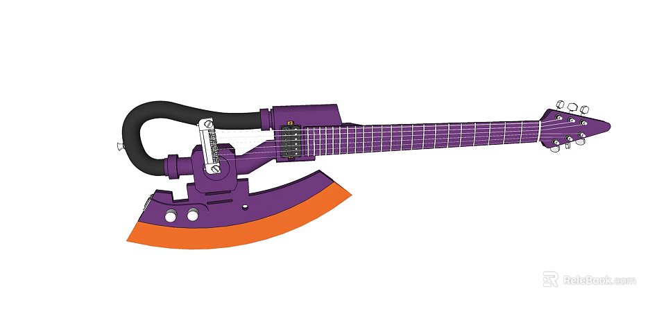 Purple Guitar Shaped Artistic Musical Instrument with Painting Supplies and Colorful Design 3d model 