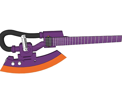 Purple Guitar Shaped Artistic Musical Instrument with Painting Supplies and Colorful Design 3d model