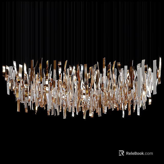 Modern Artistic Chandelier With Gold And Silver Metallic Strips Hanging Design 3d model 