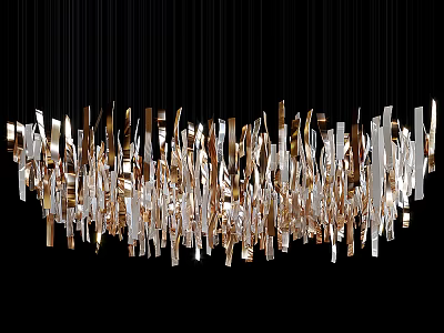 Modern Artistic Chandelier With Gold And Silver Metallic Strips Hanging Design 3d model
