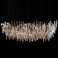 Modern Artistic Chandelier With Gold And Silver Metallic Strips Hanging Design