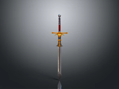 Ornate Decorative Sword With Red Hilt Golden Crossguard Silver Blade Isolated On Gray Background 3d model