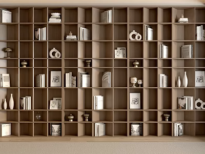 Modern Wooden Bookshelf With Multi Compartment Storage For Books Decorative Items And Frames 3d model