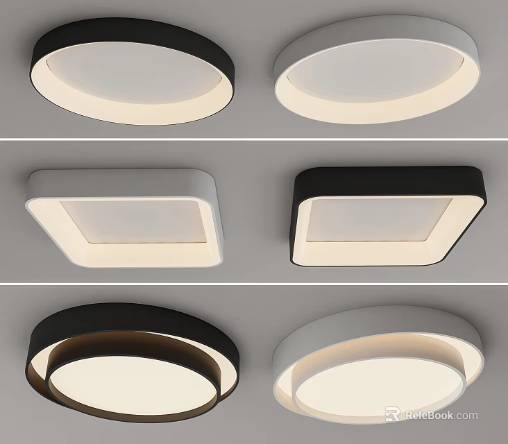 Modern Stylish Ceiling Lights With Round Square Black White Design 3d model