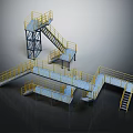 Industrial Metal Staircase Design With Yellow Railings Platforms And Connected Walkways