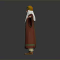 Man In Red Robe With White Beard Yellow Hat Arms Outstretched Against Grey Background