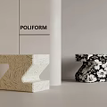 POLIFORM Modern Z Shaped Stools Featuring Wood Grain And Floral Patterns 3d model