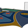 Multi Functional Sports Court Design with Blue Green Surfaces Seating Fencing and Court Markings