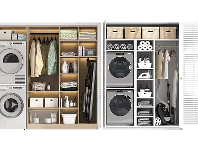 Bathroom Cabinet Frame With Washer Dryer Storage Shelves And Hanging Area 3d model